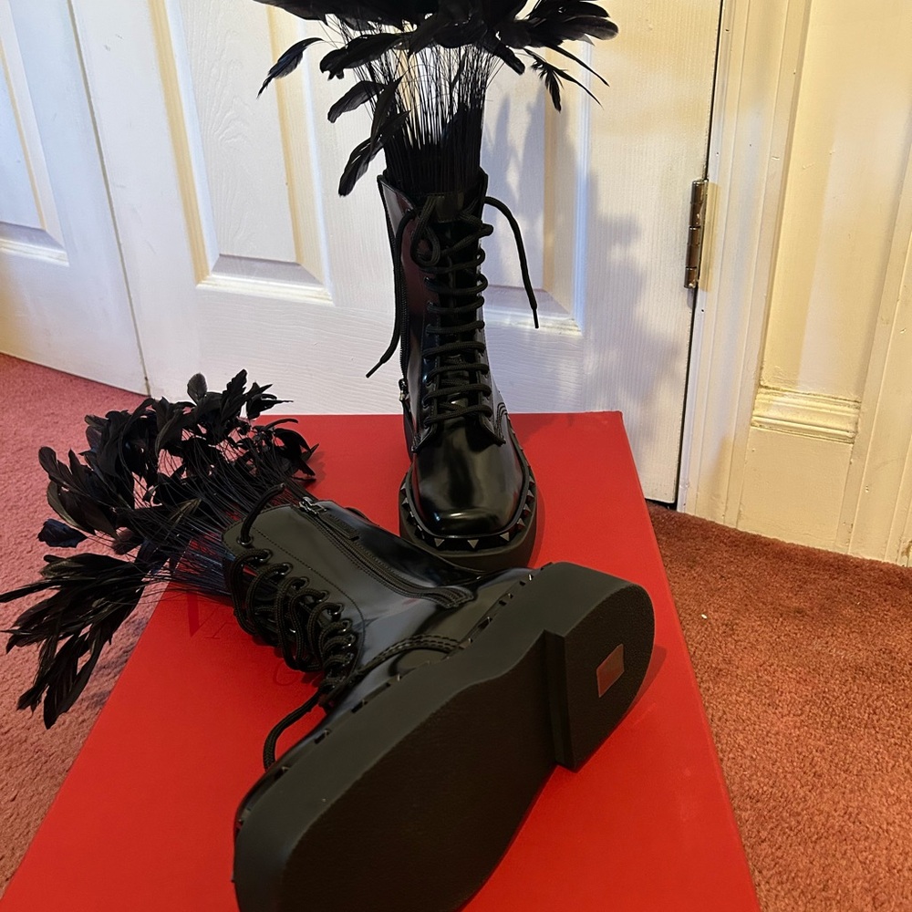 Black Feathered Combat Boots